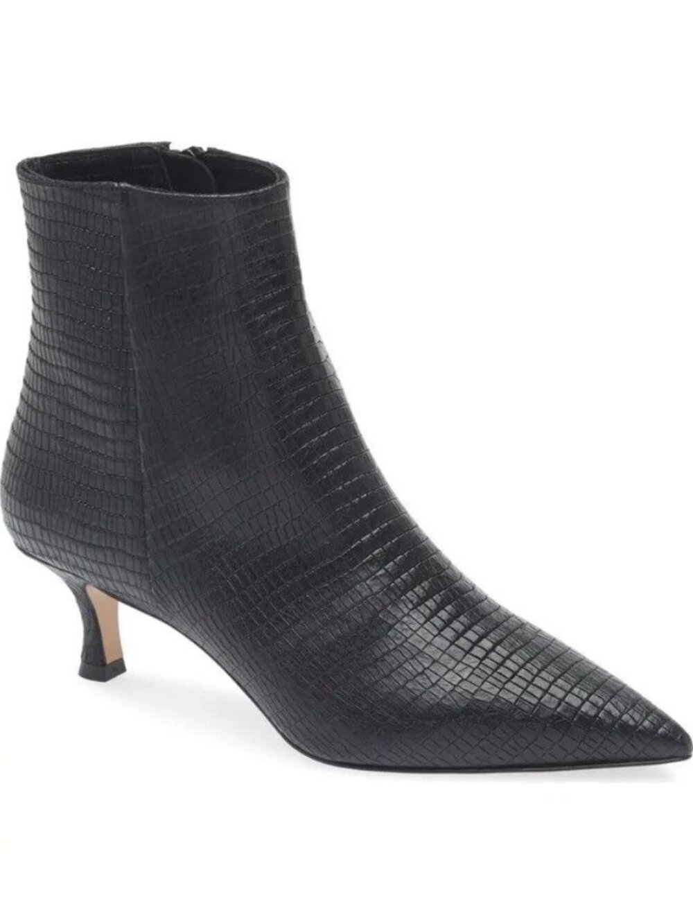 BRUNO MAGLI Nerina Bootie Size 8.5 Kitten Heels Black Snake Embossed Leather EUC